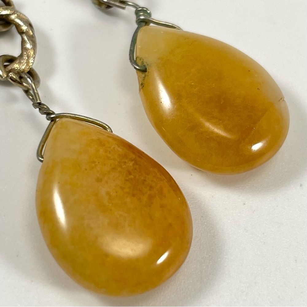 Yellow Jade Tear Drop Statement Dangle Earrings B… - image 3